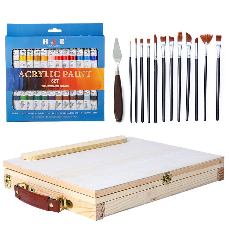 Акриловый набор для рисования с деревянным мольбертом, для детей