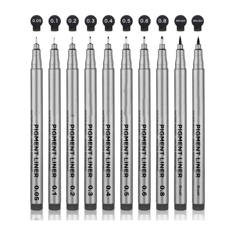 Набор из 9 тонких ручек Fineliner для рисования и эскизов, черные, разного размера (арт. 21102032)