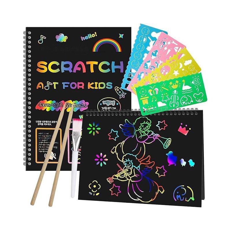 Листы скретч-бумаги для поделок, черные блокноты для рисования с трафаретами (арт. 21082444)