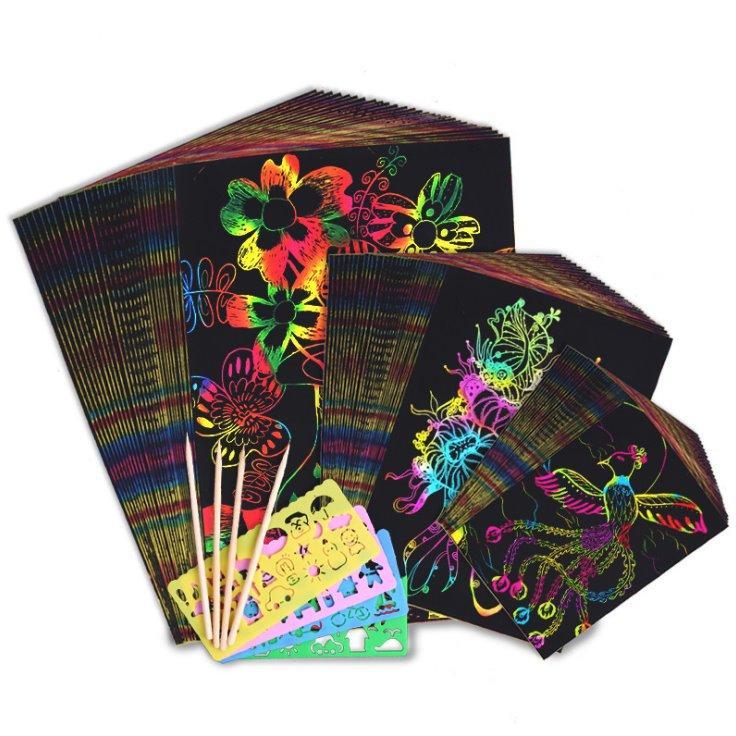 Волшебная цветная бумага для рисования с трафаретом и деревянной ручкой (арт. 21082455)