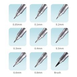 Набор черных художественных ручек с кистью, 9 шт., без разводов (арт. 21102028)