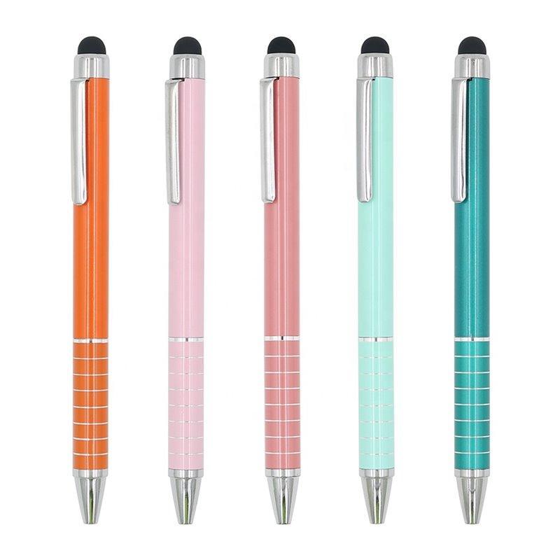 Металлическая ручка 2 в 1 с блестящим корпусом и стилусом, на заказ (арт. 2611689)