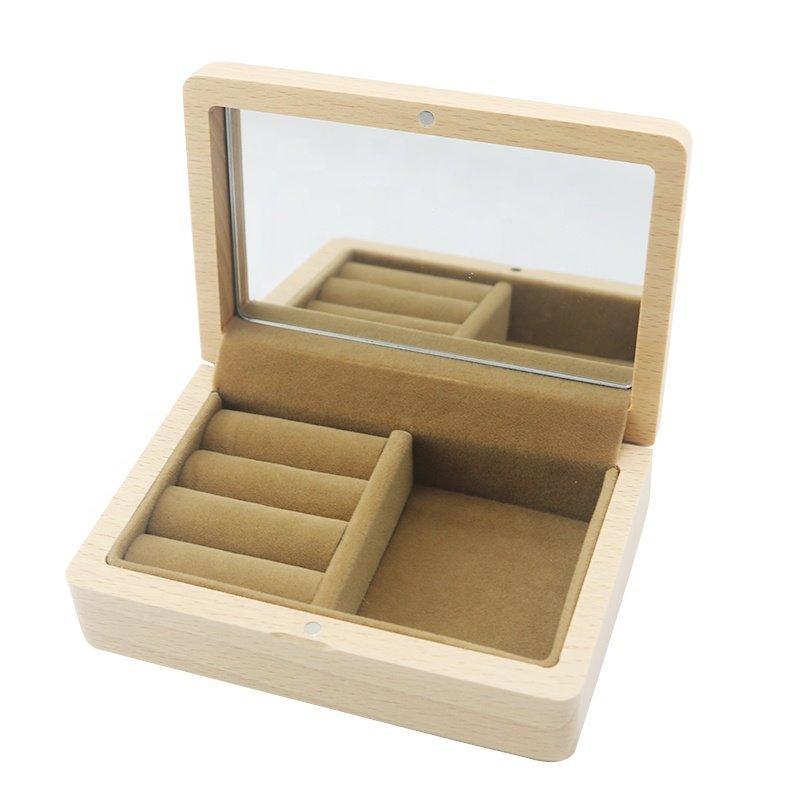 Прямоугольная деревянная шкатулка из бамбука с зеркалом, для колец, ожерелий и браслетов (арт. 2611632)