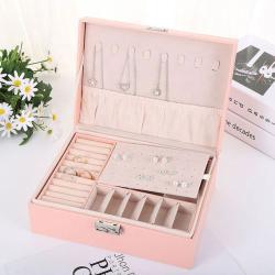 Двухслойная кожаная шкатулка для украшений с замком, подарочный набор (арт. 2611636)