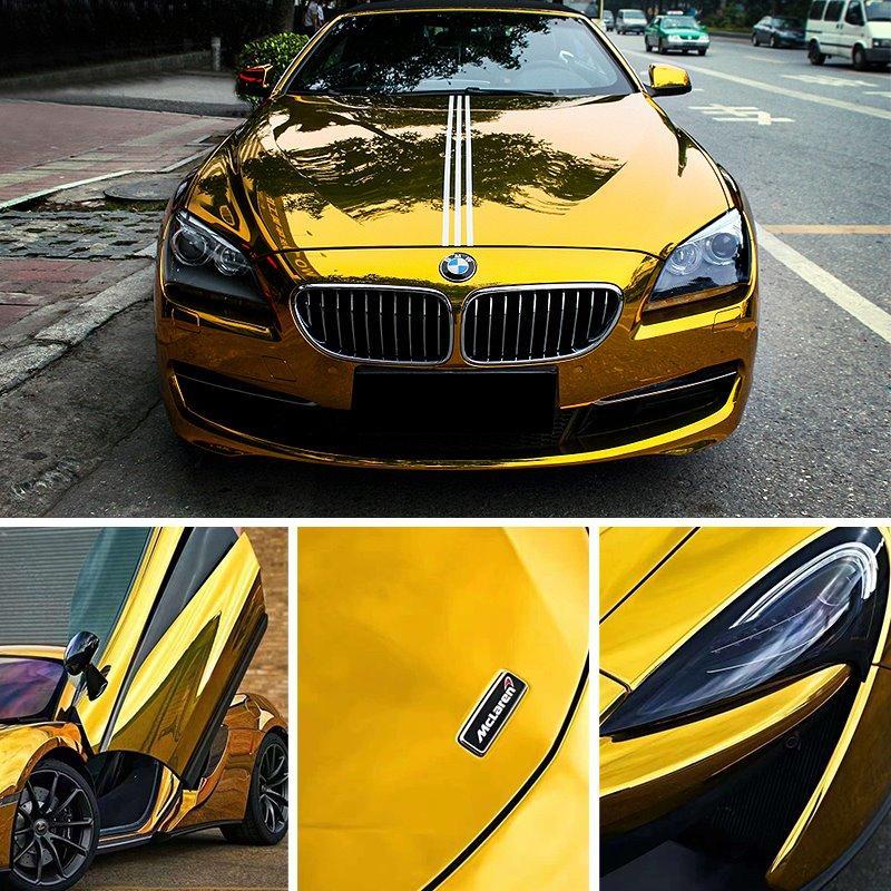 Зеркальная глянцевая золотая автомобильная плёнка без пузырей (арт. 1312463)