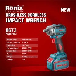 Ударный гайковерт Ronix 8673, электрический, 500N·m, 20V, бесщеточный, аккумуляторный, 1/2 дюйма