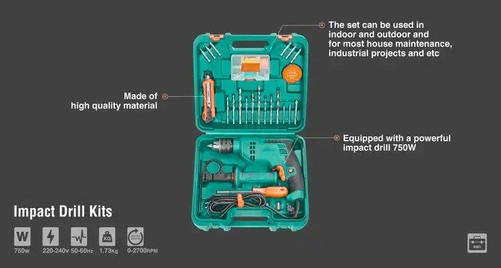 Комплект ударной дрели Ronix, 750 Вт, 13 мм, 33 предмета, в кейсе BMC, для бытового сверления (арт. 25-18031143)