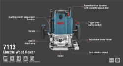 Электрический фрезер Ronix 7113, 2100 Вт, высокое качество, ручной инструмент для обработки древесины (арт. 25-18031151)