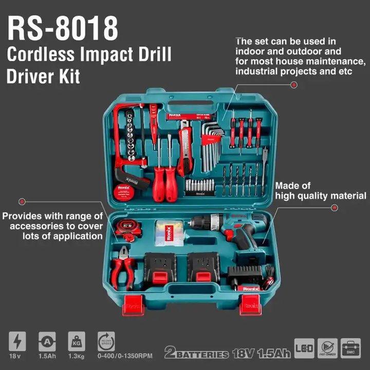 Электрический набор инструментов Ronix RS-8018, 53 предмета, для дома и автомобиля (арт. 25-18031169)