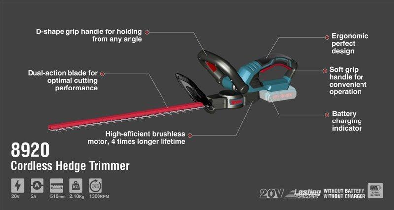 Аккумуляторный кусторез Ronix 8920, 20V, бесщеточный, 450 мм, промышленный класс (арт. 25-18031190)