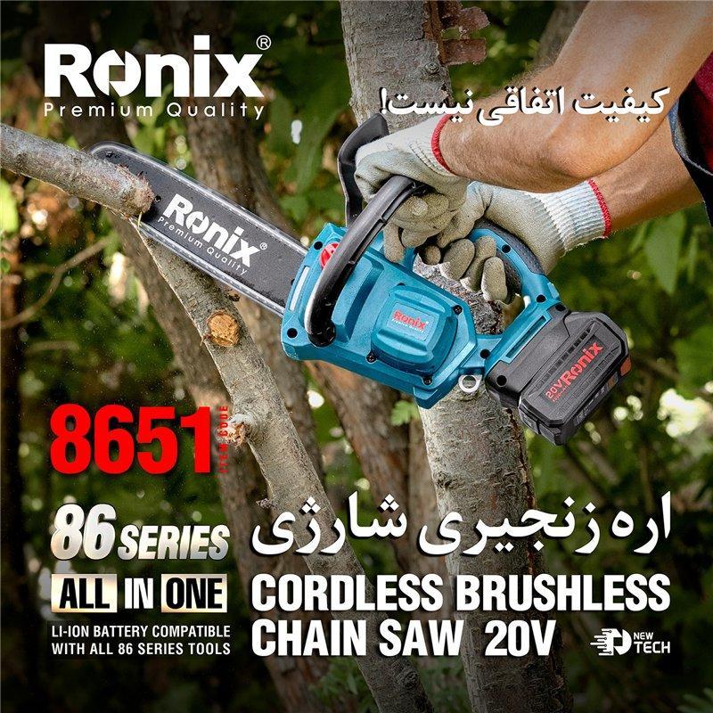 Аккумуляторная мини-цепная пила Ronix 8651, 20V, портативная, для обрезки деревьев (арт. 25-18031221)