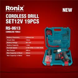 Аккумуляторная дрель-шуруповерт Ronix 8613, 12V, 10 мм, 26N·m, точное сверление (арт. 25-18031233)