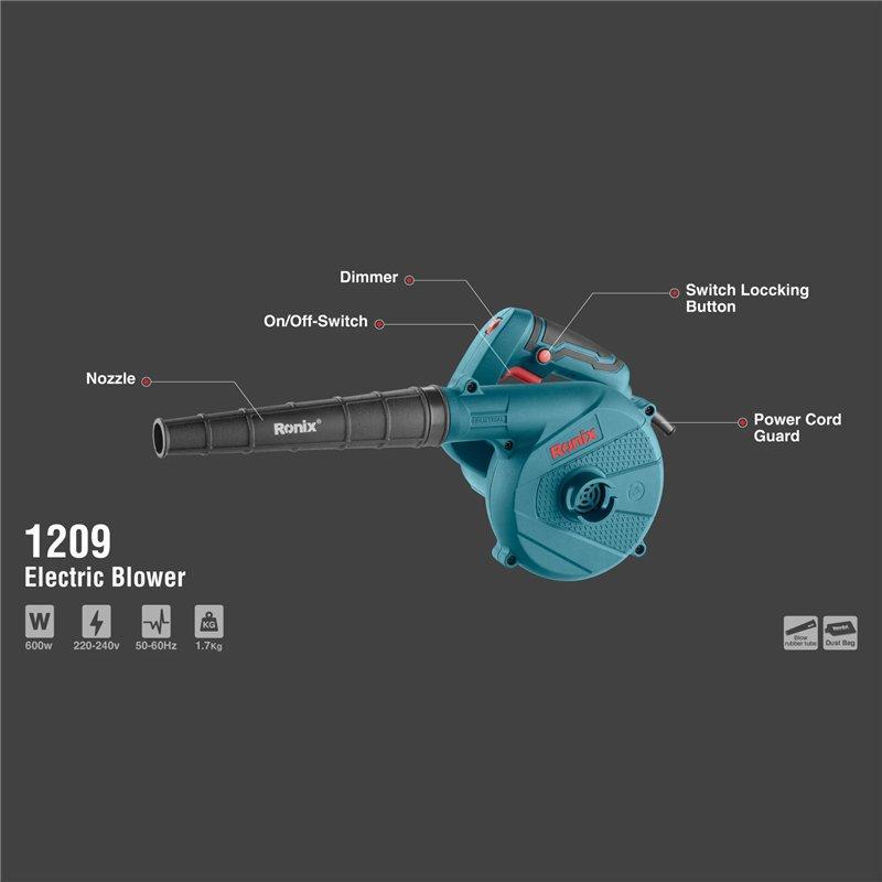Электрический воздуходув Ronix 1209, 500 Вт, двойная функция, пылесос и воздуходув (арт. 25-18031254)
