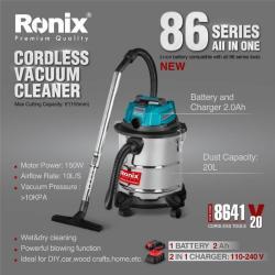 Аккумуляторный пылесос Ronix 8641, 20V, 20 л, для авто, дерева и дома (арт. 25-18031420)
