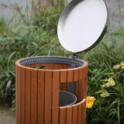 Круглая деревянная урна, большая, для парков и улиц, из стали и дерева (арт. 3112485)