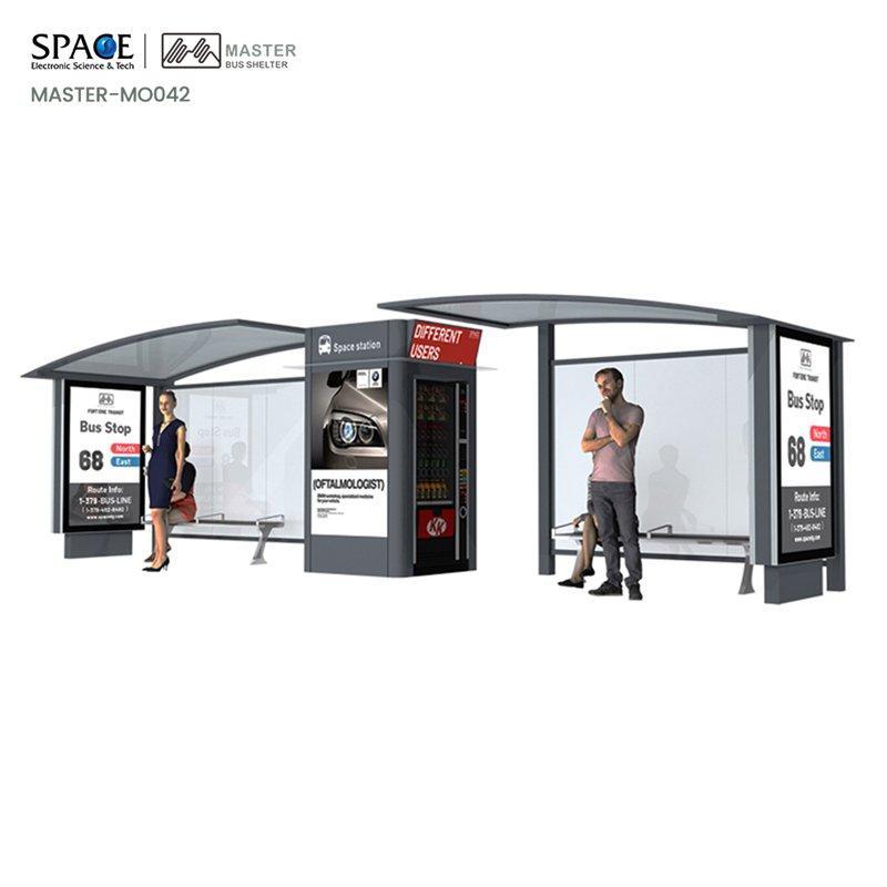 Автобусная остановка открытого типа с алюминиевой рекламной световой коробкой и скамейкой (арт. 25-3071821)