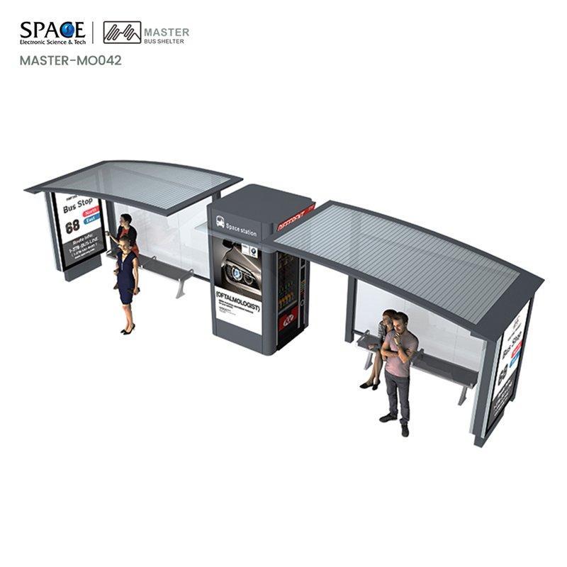 Автобусная остановка открытого типа с алюминиевой рекламной световой коробкой и скамейкой (арт. 25-3071821)