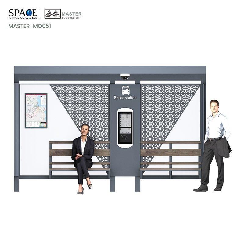 Уличная автобусная остановка с LED подсветкой и рекламной скамьей из оцинкованной стали (арт. 25-3071837)