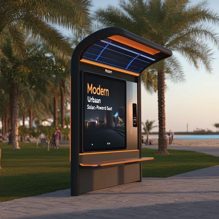 Солнечная скамейка с беспроводной зарядкой и USB-портами для открытых пространств (арт. 25-3072122)