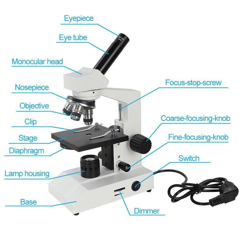 Монокулярный микроскоп 100X-1000X с LED-подсветкой для школы (арт. 25-9071990)