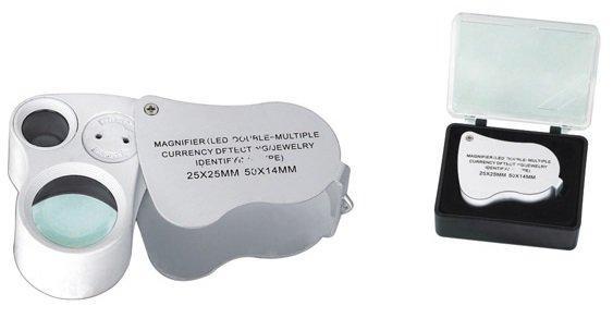 Лупа с двойным объективом для географов и ювелиров с подсветкой UV LED (арт. 25-9072288)
