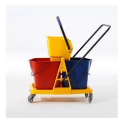 Тележка уборочная пластиковая жёлтая с отжимом и ведром (арт. 25-5085832)