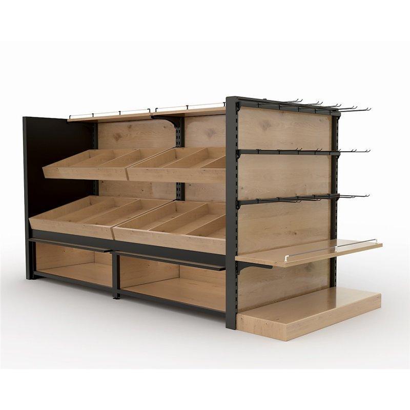 Стеллаж деревянно-металлический для магазина с полками МДФ (арт. 25-19080019)