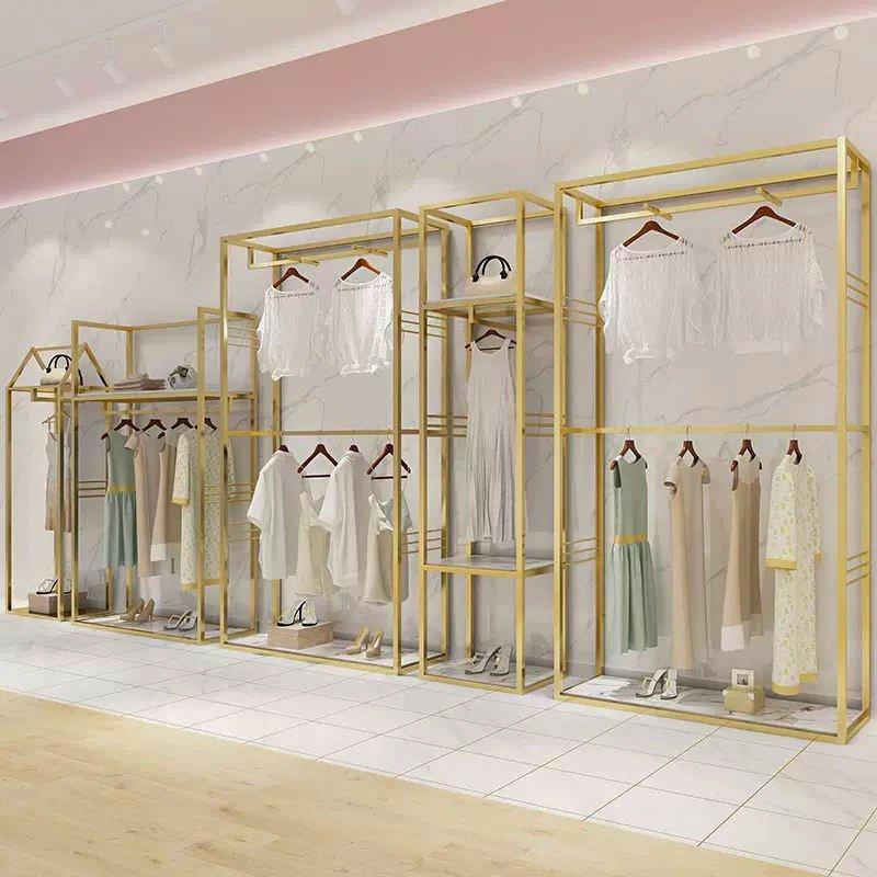Стойка для одежды металлическая золотая с полками (арт. 25-19080042)