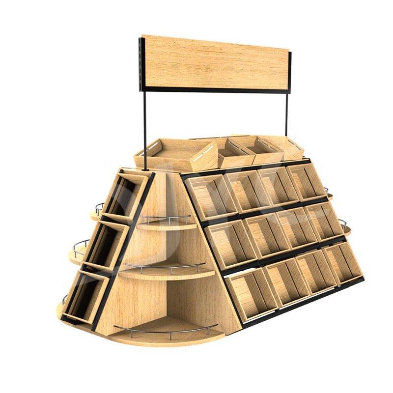 Стеллаж островной деревянный с рекламным щитом для фруктов и овощей (арт. 25-19080043)