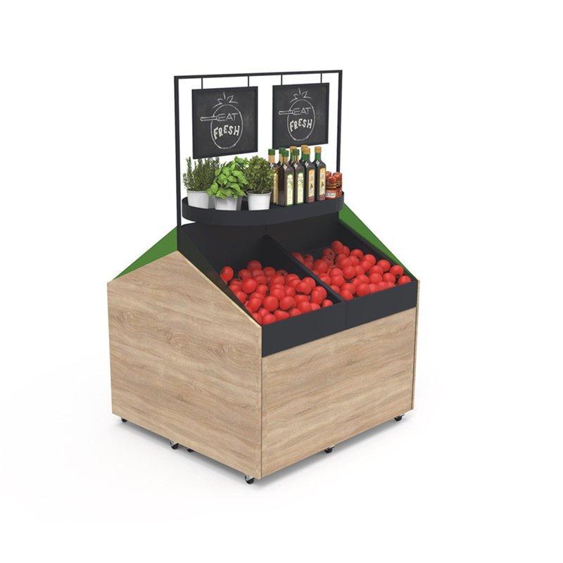 Стеллаж островной для фруктов и овощей с витриной (арт. 25-19080081)