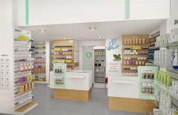 Мебель для аптеки с деревянными полками и стойкой (арт. 25-19080185)