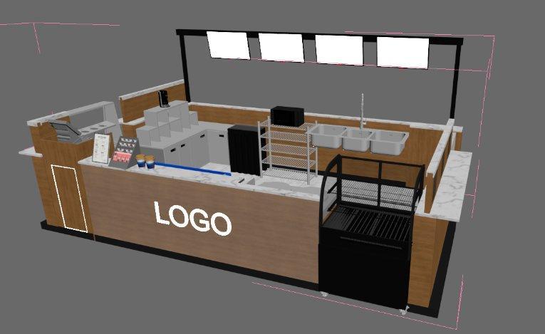 Мебель для кафе из дерева и стекла с мраморной стойкой (арт. 25-19080223)