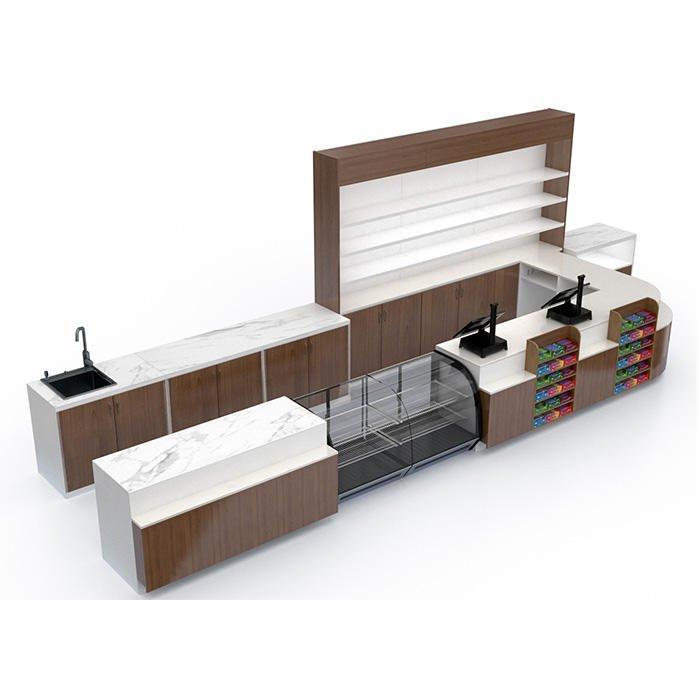 Стол кассовый деревянно-металлический с полками для магазина (арт. 25-19080312)