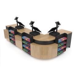 Стол кассовый деревянно-металлический с полками для магазина (арт. 25-19080312)