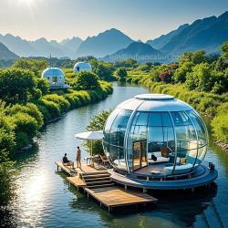 Плавучий дом-яхта с террасой и рестораном на воде (арт. 26-1090187)