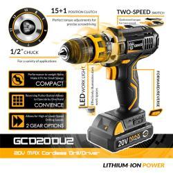 Шуруповерт аккумуляторный 20В 2 скорости для дерева и стали (арт. 26-2402043)