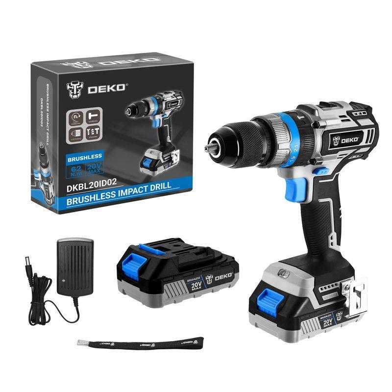 Дрель DEKO аккумуляторная бесщеточная 20В 62Н.м (арт. 26-2402059)