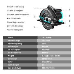 Deko электрическая циркулярная пила 185 мм с лазером (арт. 26-2402126)