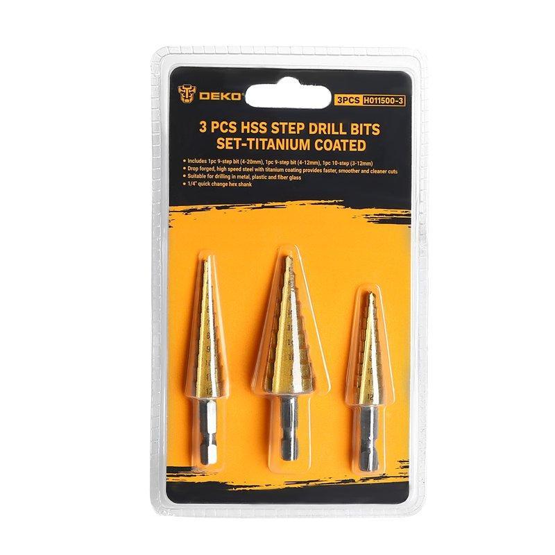 Deko набор ступенчатых сверл HSS с титановым покрытием для дерева (арт. 26-2402189)